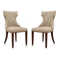 Manhattan Comfort DC007-CR Reine Cream and Walnut Faux Leather Dining Chair (Set of Two)